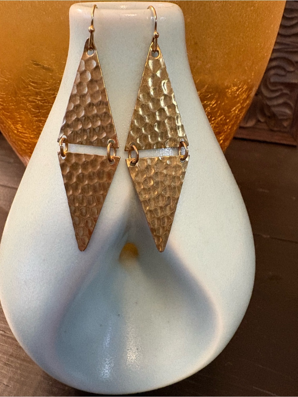 Hammered Geometric Drop Earrings in Gold — Lightweight (EUC) - Picture 2 of 4